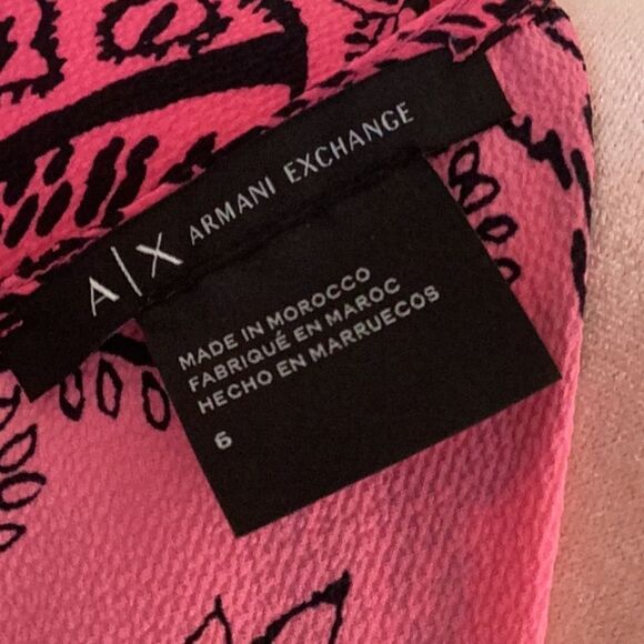 A/X ARMANI EXCHANGE DRESS SIZE 6 HOT PINK AND BLACK FLUTTER SLEEVES - Picture 6 of 6